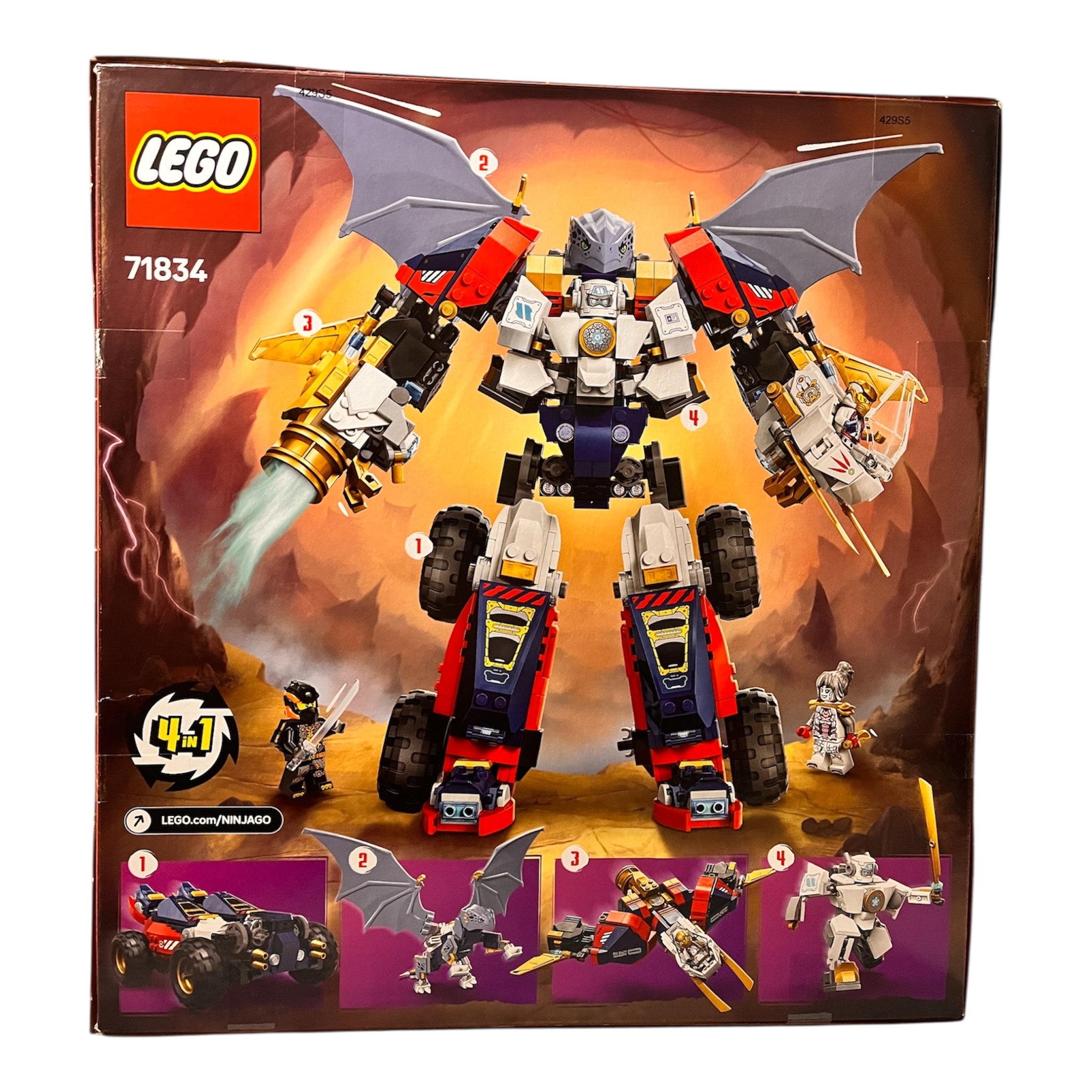 LEGO NINJAGO 4in1 Zanes Ultra-Kombi-Mech - Spielzeug mit Auto Modell - Umbaubar in einen Jet oder Drachen Figur - Inkl. 6 Minifiguren 71834