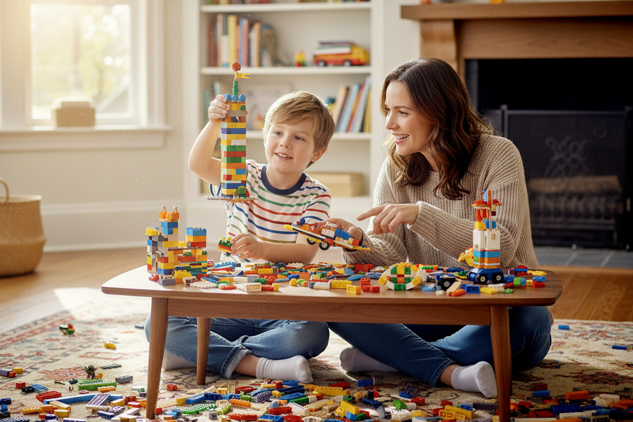 ein kind und ein erwachsender die mit lego spielen